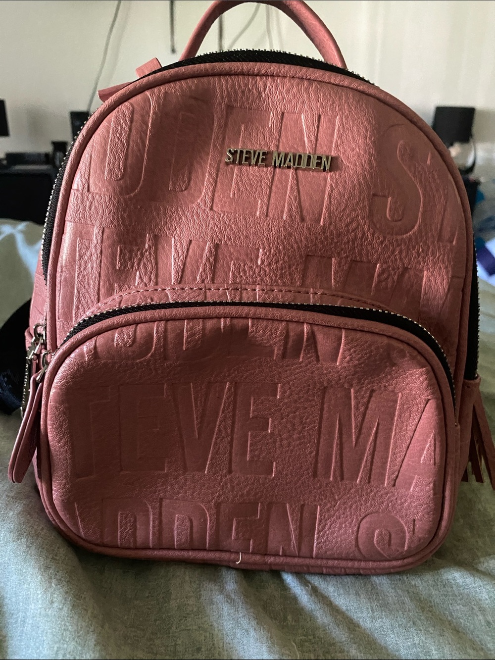 Steve Madden Rose Pink Mini Backpack with Embossed Logo